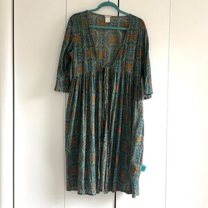 Natural Life Rebecca Kimono Tie Floral Midi Dress in Teal Size M/ L